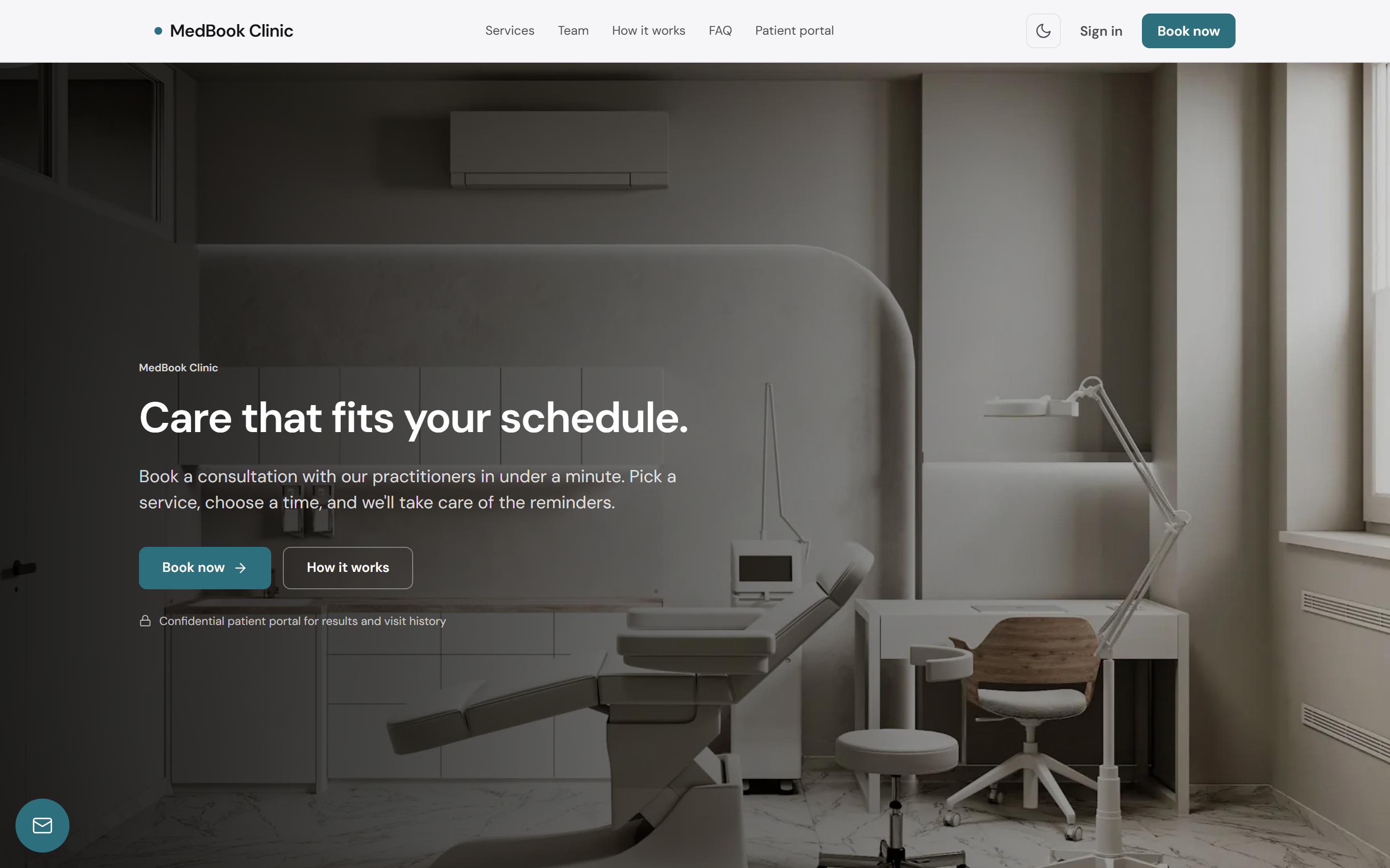BookEase — appointment booking template, marketing landing in the Meridian theme